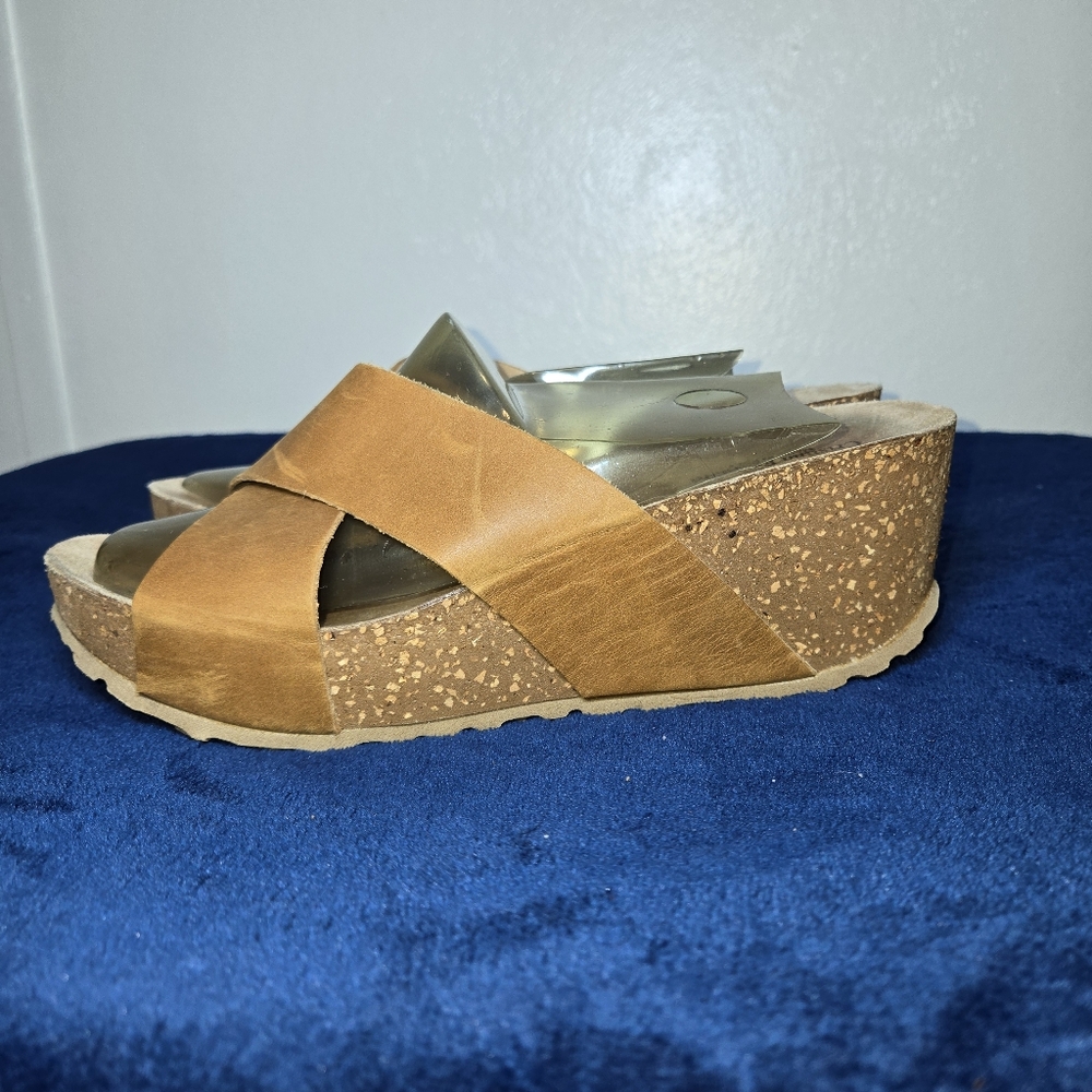 Cristina Francini Womens Platform Cork Wedge Leather Sandals Size 10 Y2K Italy